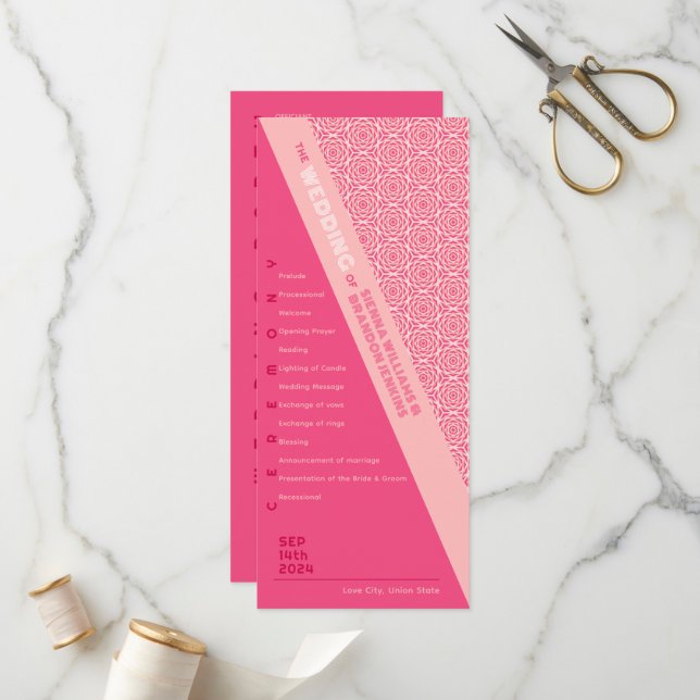 Programa de Casamento Vermelho de Rosas Geométrico (Frente/Verso In Situ)