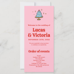 Programa de Casamento Vermelho e Rosa Desenhado Mã