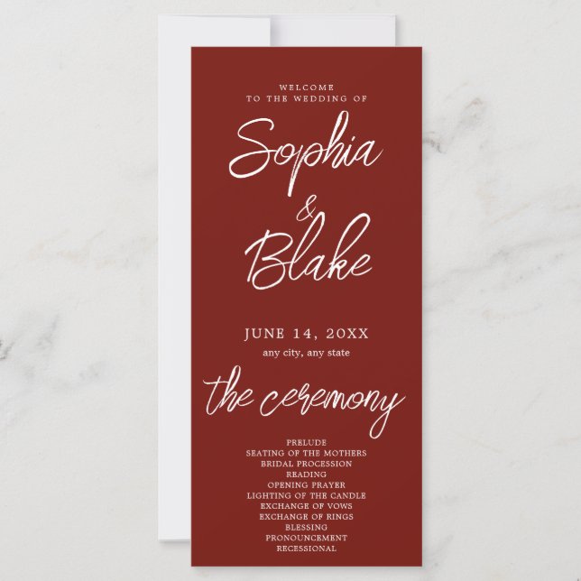 Programa de Casamento Vermelho Sangue Minimalista  (Frente)