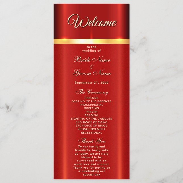 Programa de Casamento Vermelho Simples (Frente)