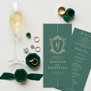 Programa de Casamento Vintage Brasão Antigo Verde