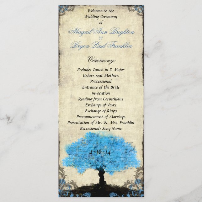 Programa de Casamento vintage da Árvore Silhuette  (Frente)