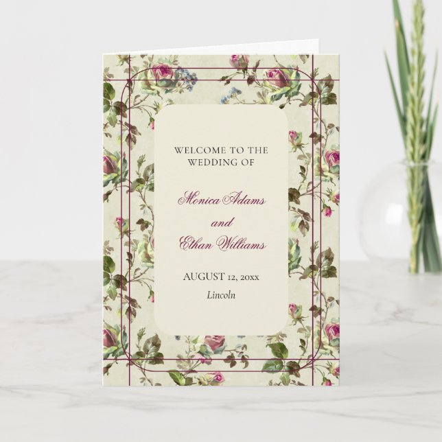 programa de casamento vintage do jardim rosa (Frente)
