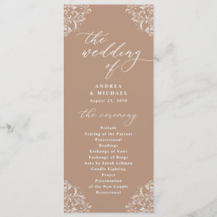 Programa de Casamento vintage Elegante Taupe Beige