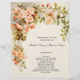 Programa de Casamento Vintage, Flores de Rosa Cor-
