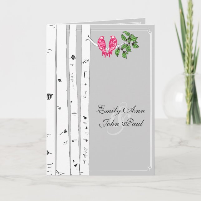 Programa de Casamento Vintage Love Birds Birch Tre (Frente)