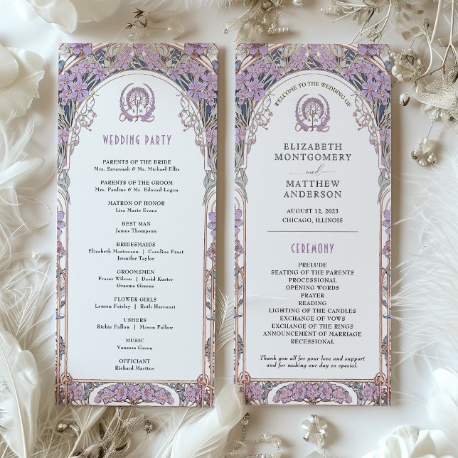 Programa de Casamento Vintage Marfim, Ameixa & Dou (Criador carregado)