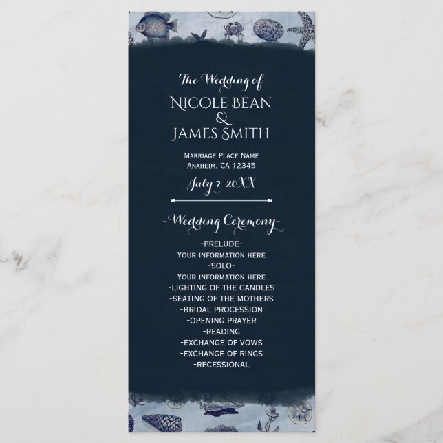 Programa de Casamento Vintage Náutico Vida Marinha (Frente)