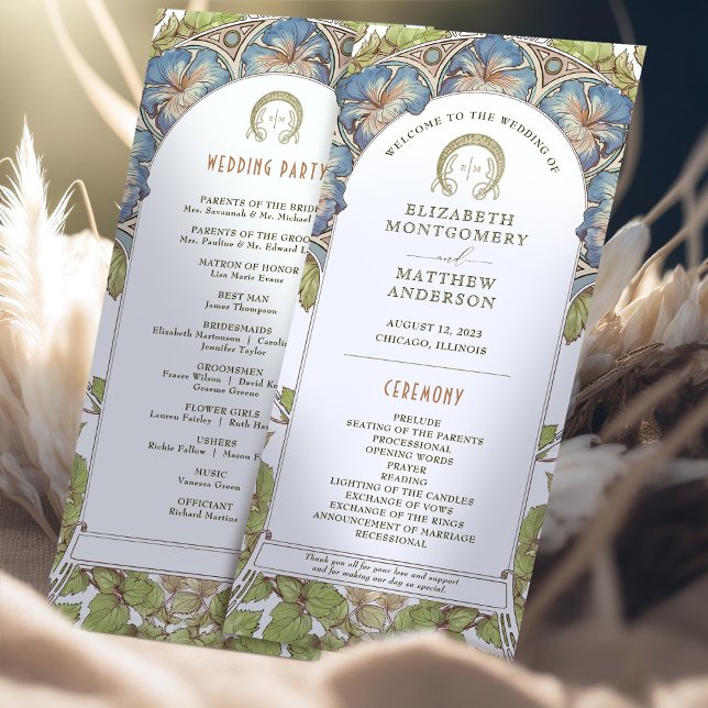 Programa de Casamento vintage Petunia Art Nouveau  (Criador carregado)