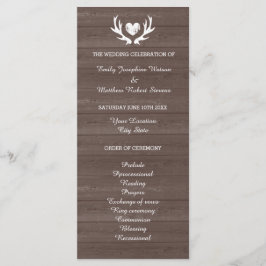 Programa de casamento Vintage wood grain antler