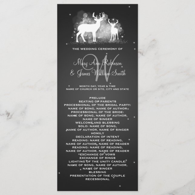 Programa de Casamento Winter Deer Sparkle Black (Frente)