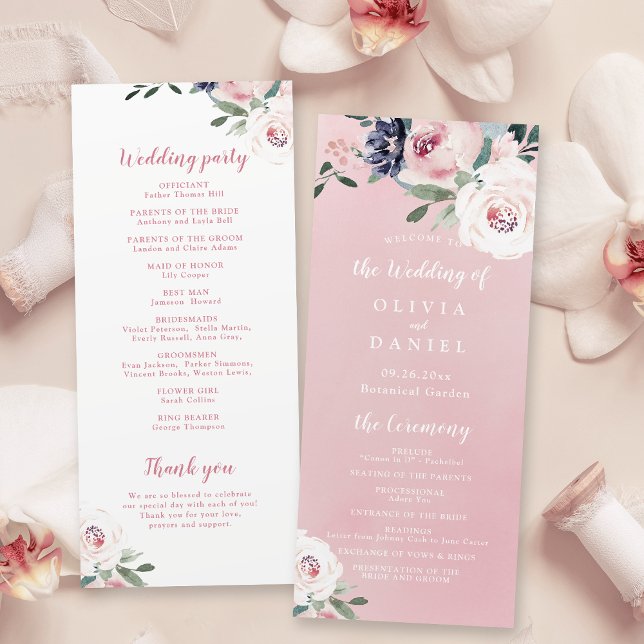 Programa de casamentos florais cor-de-rosa-botânic (Blooming botanical pink floral wedding program)
