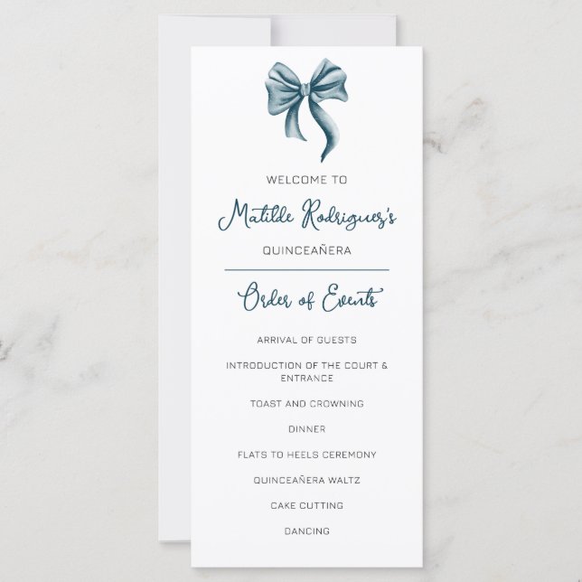 Programa de Celebração de Quinceañera com Laço Azu (Frente)