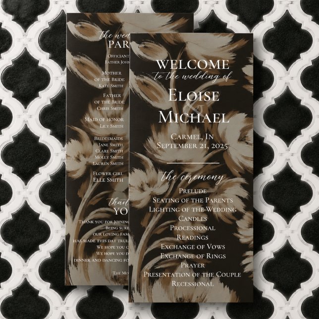 Programa de Cerimônia com Padrão Botânico Marrom R (Rustic Brown Botanical Pattern Ceremony Program)