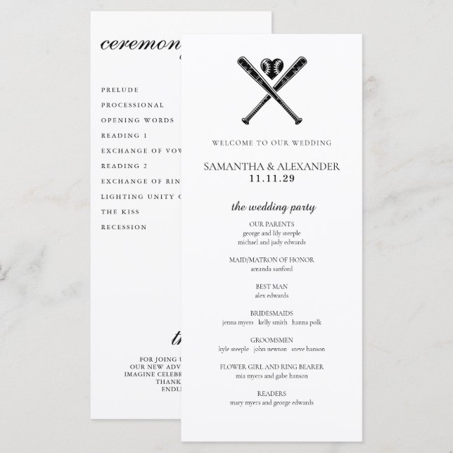 Programa de Cerimônia de Amor Baseball (Frente/Verso)