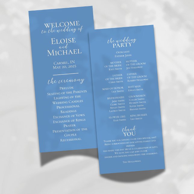 Programa de Cerimônia de Casamento Azul Costeiro (Guide your guests through the ceremony in style with this Modern Wedding Program.)