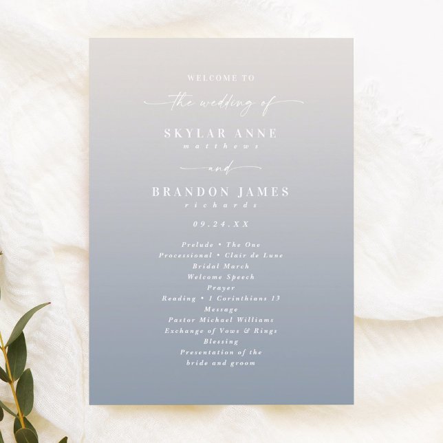 Programa de Cerimônia de Casamento Azul e Off-Whit (Criador carregado)