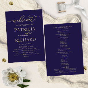 Programa de Cerimônia de Casamento Azul Marinho co