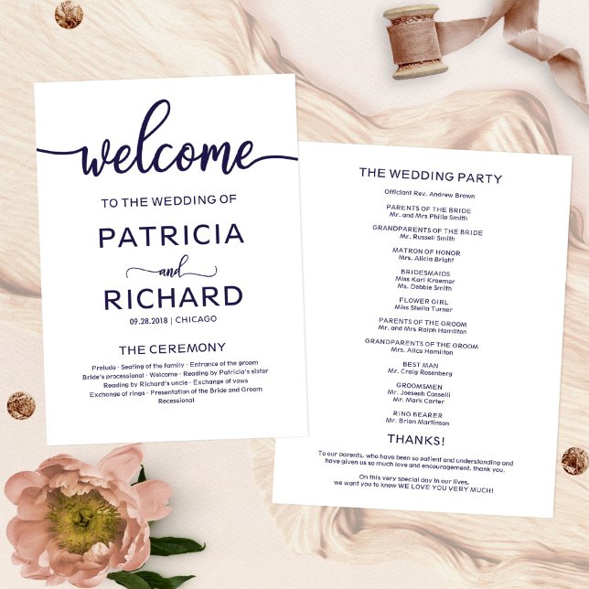 Programa de Cerimônia de Casamento Bem-vindo Chic  (Criador carregado)