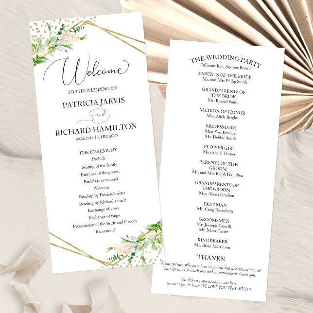 Programa de Cerimônia de Casamento Bem-vindo com F (Criador carregado)