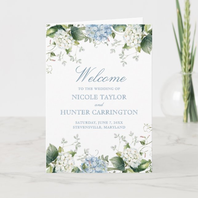 Programa de Cerimônia de Casamento Blue Hydrangea  (Frente)