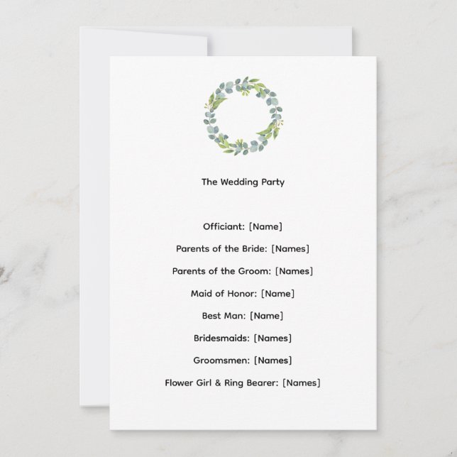 Programa de Cerimônia de Casamento Botânico de Euc (Frente)