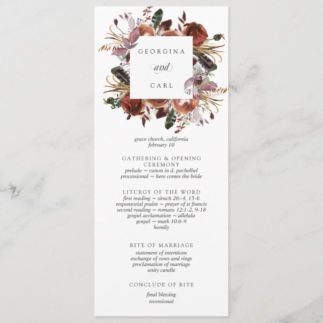 Programa de Cerimônia de Casamento Butterum & Plum (Frente)