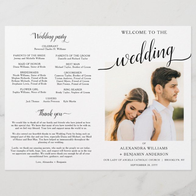 Programa de Cerimônia de Casamento Católico Alexan (Frente)