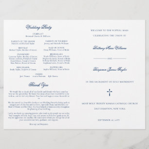 Programa de Cerimônia de Casamento Católico Azul M