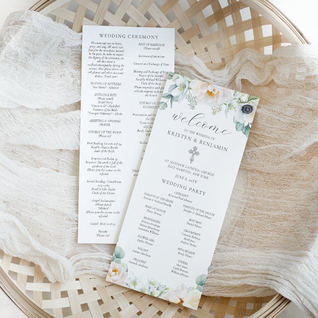 Programa de Cerimônia de Casamento Católico Branco (Criador carregado)