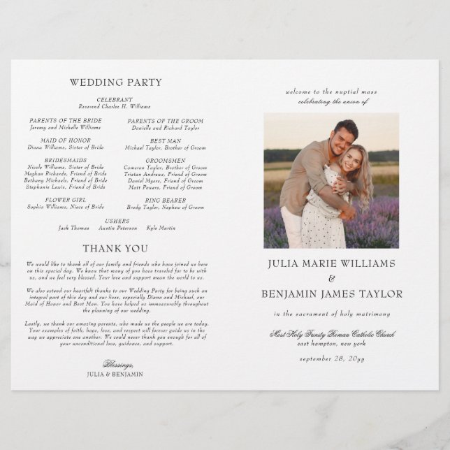 Programa de Cerimônia de Casamento Católico da Sar (Frente)