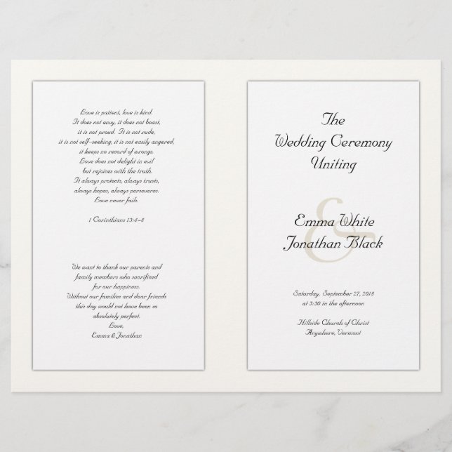 Programa de Cerimônia de Casamento Católico Dobrad (Frente)