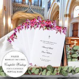 Programa de Cerimônia de Casamento Católico Rosa,
