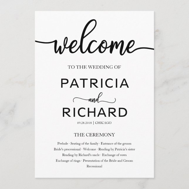 Programa de Cerimônia de Casamento Chic (Frente)