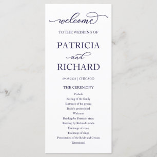 Programa de Cerimônia de Casamento Chic Azul Marin