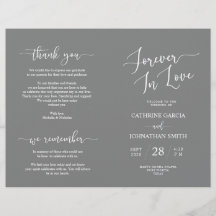 Programa de Cerimônia de Casamento, Cinza Elegante