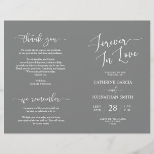 Programa de Cerimônia de Casamento, Cinza Elegante