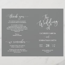 Programa de Cerimônia de Casamento, Cinza Elegante
