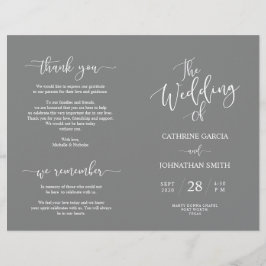 Programa de Cerimônia de Casamento, Cinza Elegante
