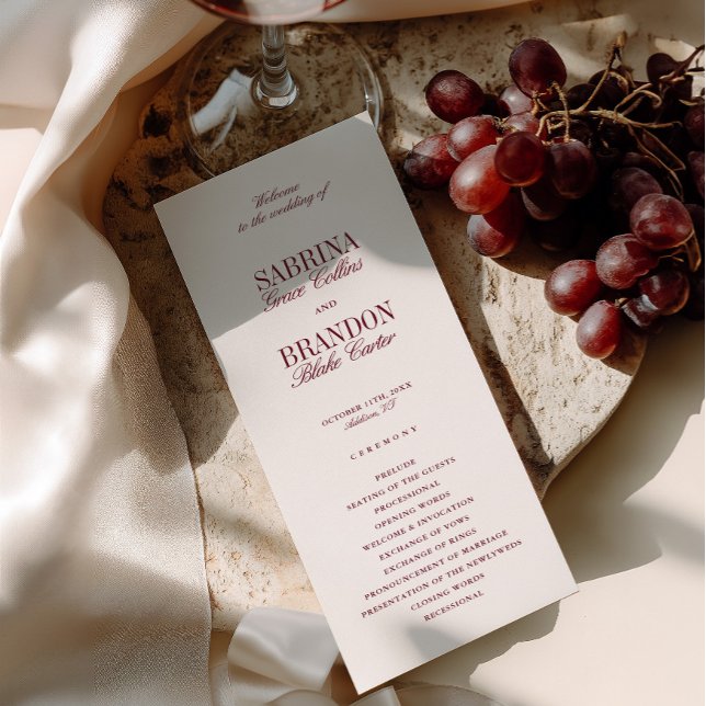 Programa de Cerimônia de Casamento Clássico Modern (Modern Classic Ivory Wedding Ceremony Program)