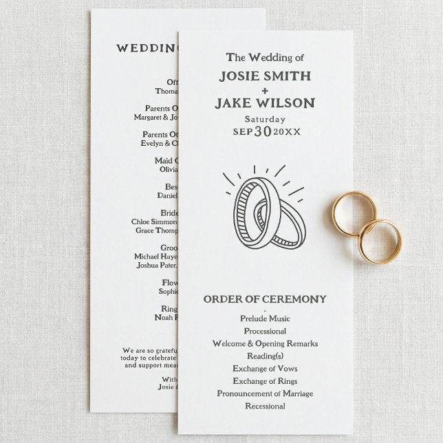 Programa de cerimônia de casamento com alianças mí (Minimal wedding rings wedding ceremony program)