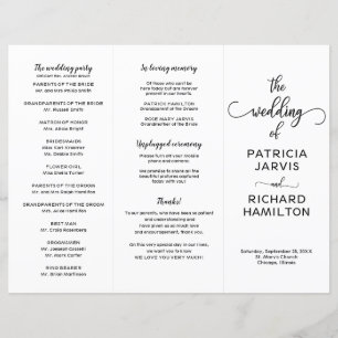 Programa de Cerimônia de Casamento com Caligrafia