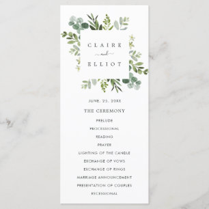 Programa de Cerimônia de Casamento com Folhagem Ve