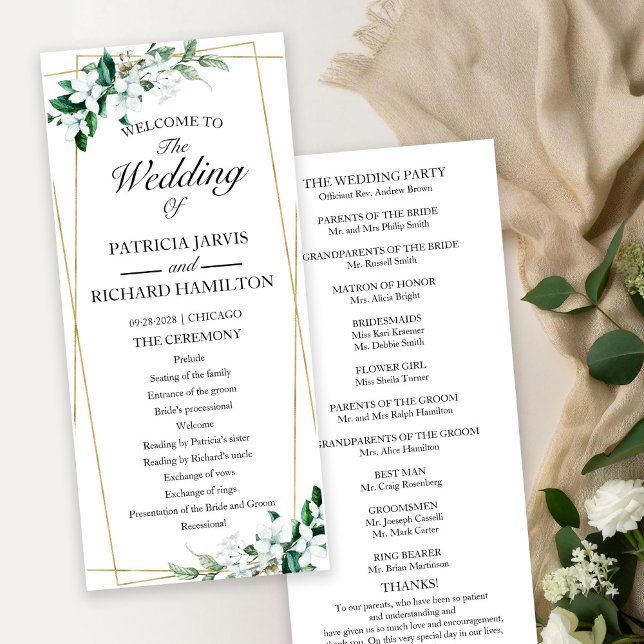 Programa de Cerimônia de Casamento com Folhagens F (Criador carregado)