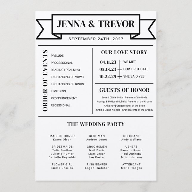 Programa de Cerimônia de Casamento com Ícones Mini (Frente)