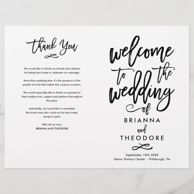 Programa De Cerimônia De Casamento Com Letra Chic  (Frente)