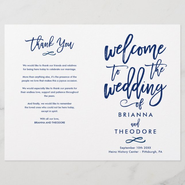 Programa De Cerimônia De Casamento Com Letra Chic  (Frente)