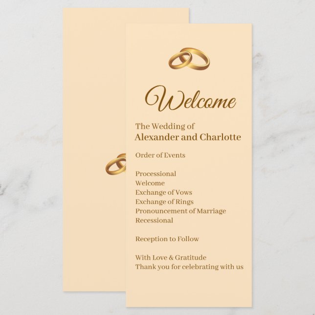 Programa de Cerimônia de Casamento com Monograma D (Frente/Verso)