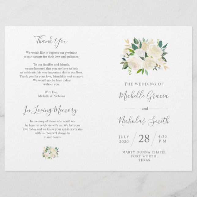 Programa de Cerimônia de Casamento Cream Watercolo (Frente)
