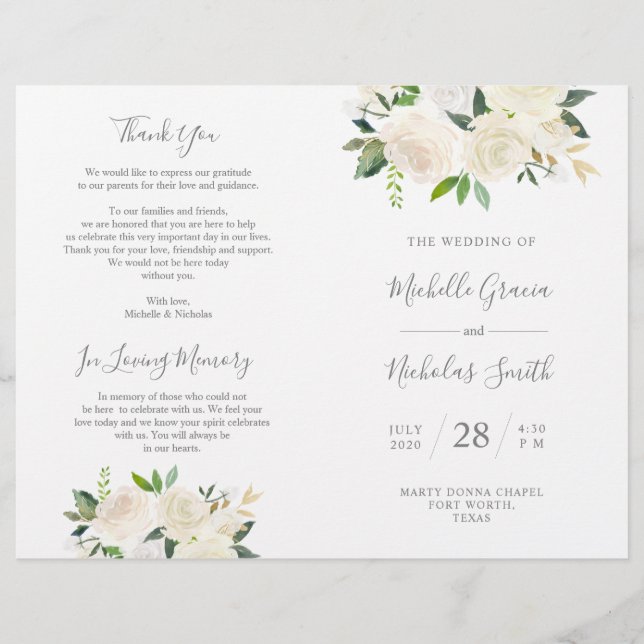 Programa de Cerimônia de Casamento Cream Watercolo (Frente)